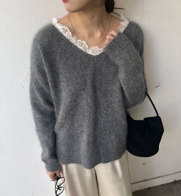  「レースＶネックウールニット」|ニット・セーター|