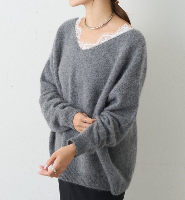  「レースＶネックウールニット」|ニット・セーター|