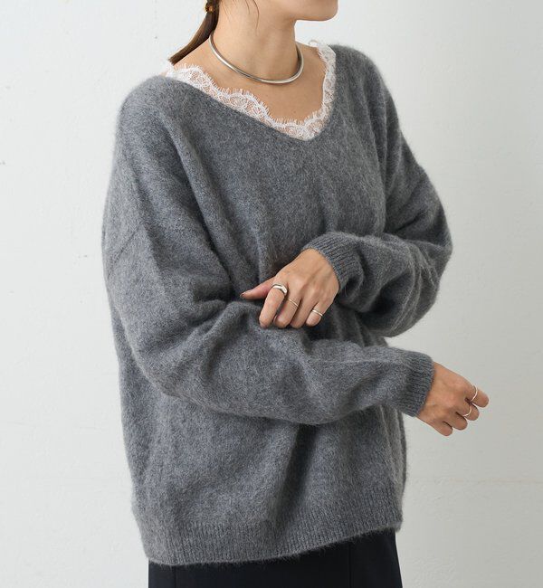  「レースＶネックウールニット」|ニット・セーター|