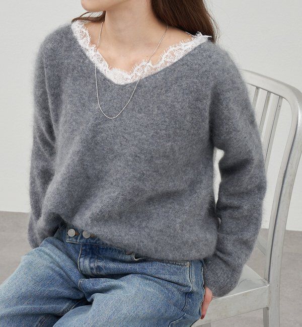  「レースＶネックウールニット」|ニット・セーター|