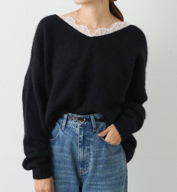  「レースＶネックウールニット」|ニット・セーター|