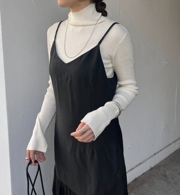  「裾レース切替サテンキャミワンピース」|ワンピース|