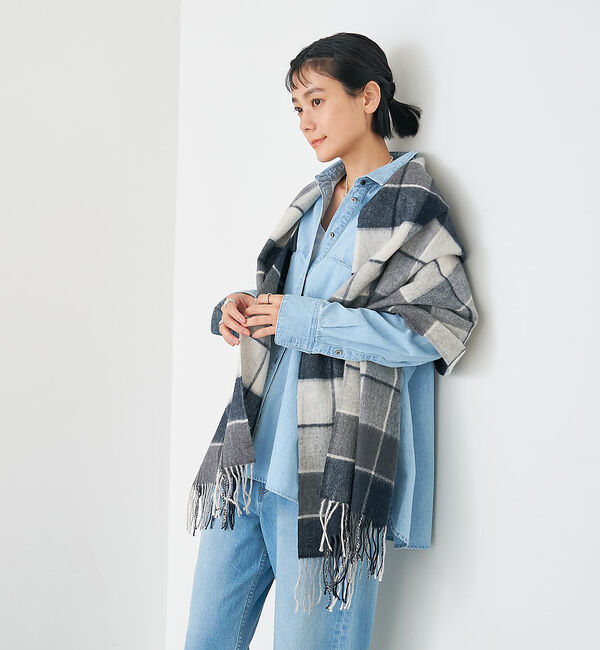 collex「ウールリバーシブルチェックストール」|マフラー|ブラック