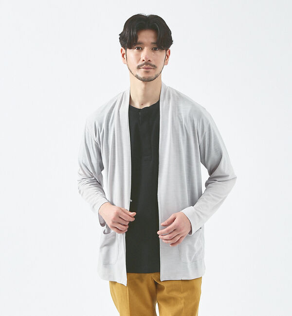 ABAHOUSE「【定番/シアー素材】ストレッチ カノコ ワンボタン カーディガン」|カーディガン|グレー系その他1