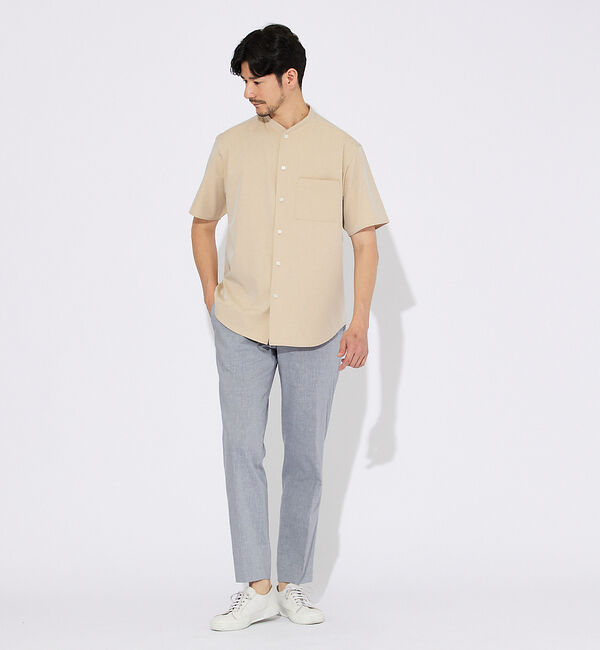 ABAHOUSE「【変形襟】トロミシャンブレー カラーレス 半袖シャツ / バンドカラー」|シャツ・ブラウス|