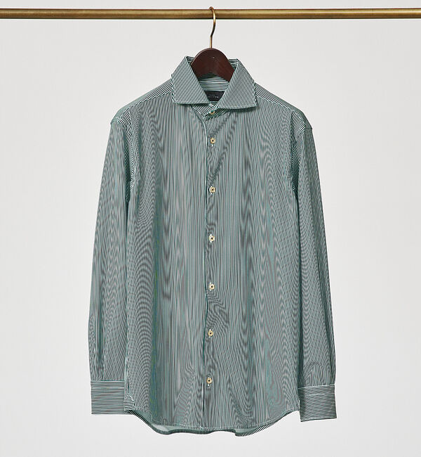 ABAHOUSE「【FLEX SHIRTS】Dry Moment ナロウ ストライプ 長袖 シャツ」|シャツ・ブラウス|ダークグリーン