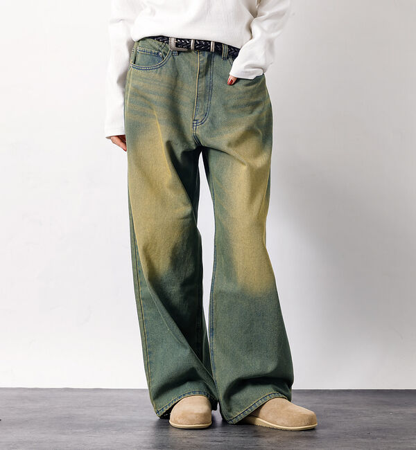 ABAHOUSE「SLUB DENIM BAGGY PANTS /スラブ デニム バギー パンツ/」|デニム|グリーン系その他1