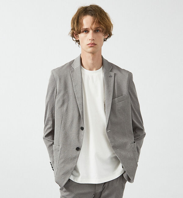 ABAHOUSE「【セットアップ対応/FLEX JACKET】 PE-wrinkle ワッシャージ」|テーラードジャケット|グレー