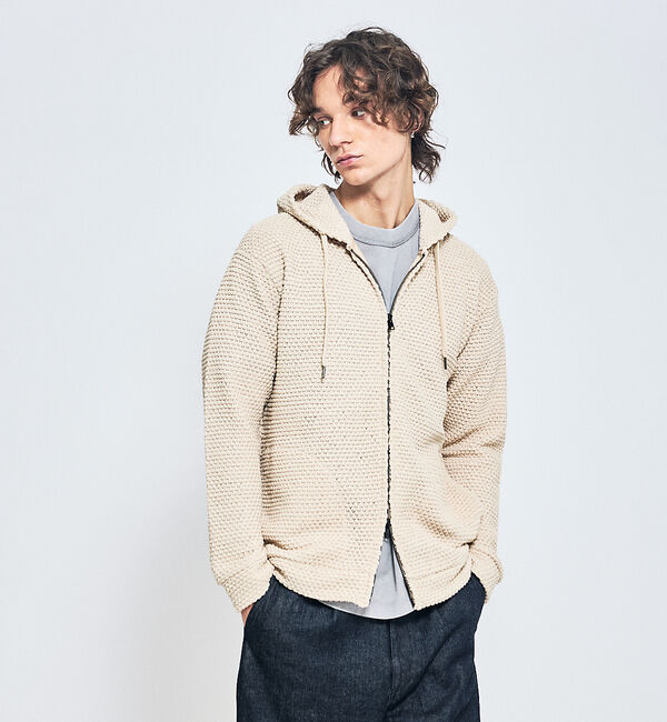 ABAHOUSE「シェルニット ダブルジップパーカー」|パーカー|ベージュ