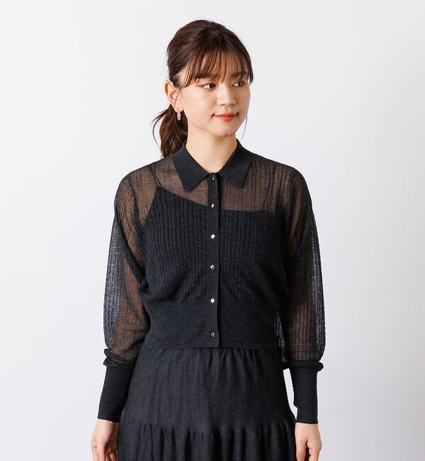 Rouge vif「【セットアップ対応】シアー格子リブニットカーディガン」|カーディガン|