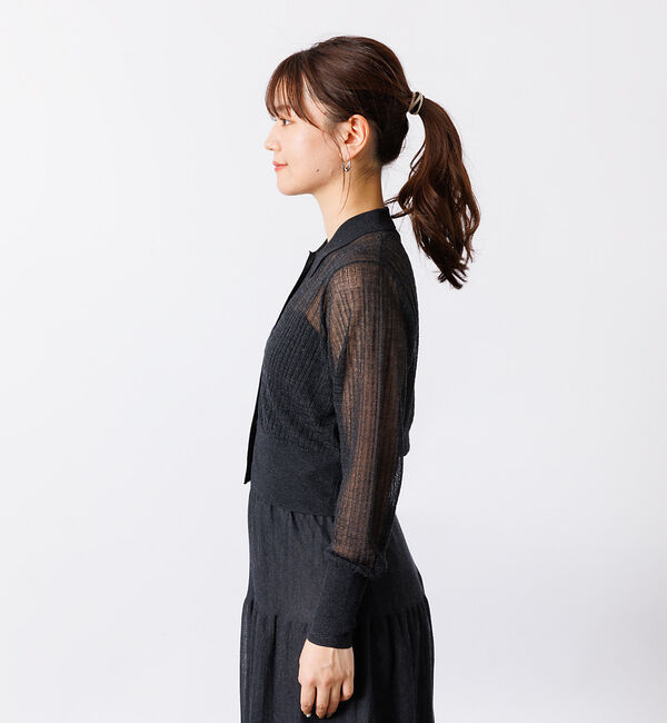 Rouge vif「【セットアップ対応】シアー格子リブニットカーディガン」|カーディガン|