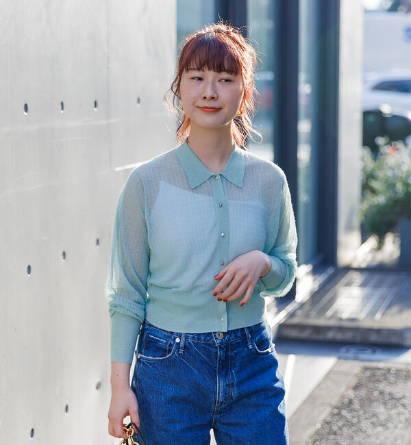 Rouge vif「【セットアップ対応】シアー格子リブニットカーディガン」|カーディガン|