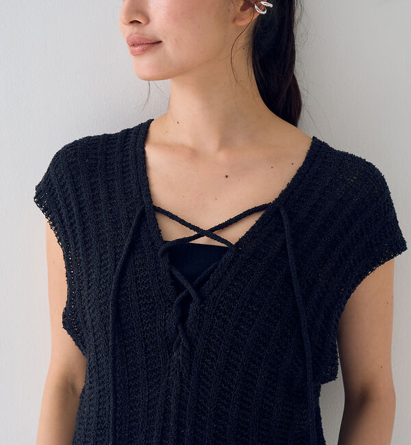 Rouge vif「麻混ニットレースアップベスト」|ニット・セーター|