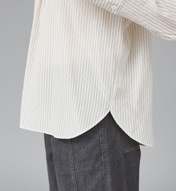 qualite「ストライプハイネックギャザーブラウス」|シャツ・ブラウス|