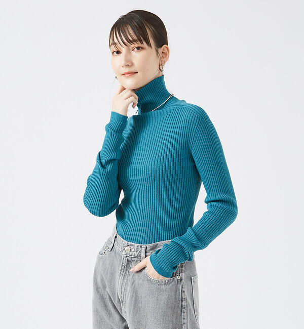 qualite「【日本製/2024AW】シームレスタートルニット」|ニット・セーター|ブルー