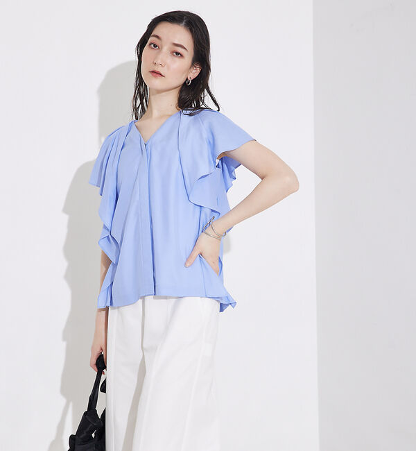 qualite「袖タックフリルシャツ」|シャツ・ブラウス|ブルー