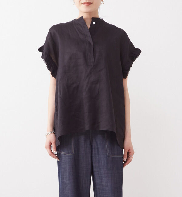 Liesse「リネンフリルスリーブブラウス」|シャツ・ブラウス|ブラック