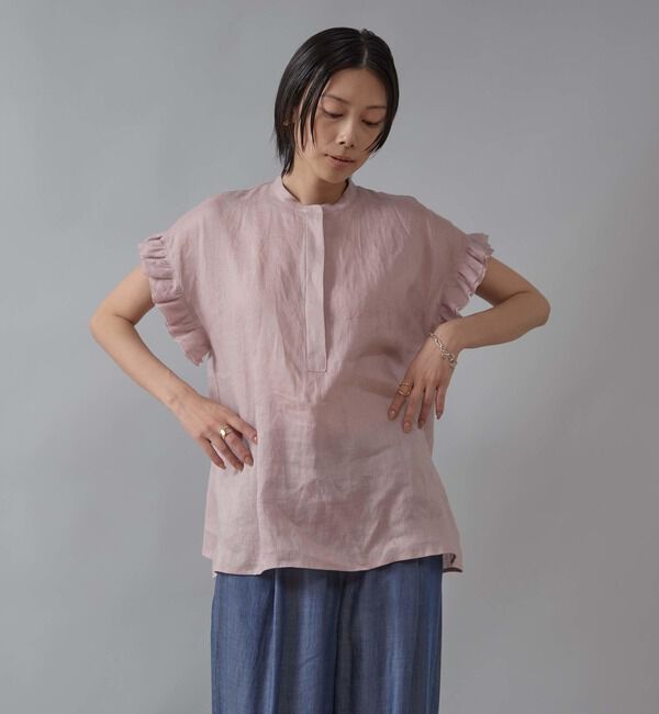Liesse「リネンフリルスリーブブラウス」|シャツ・ブラウス|ピンク