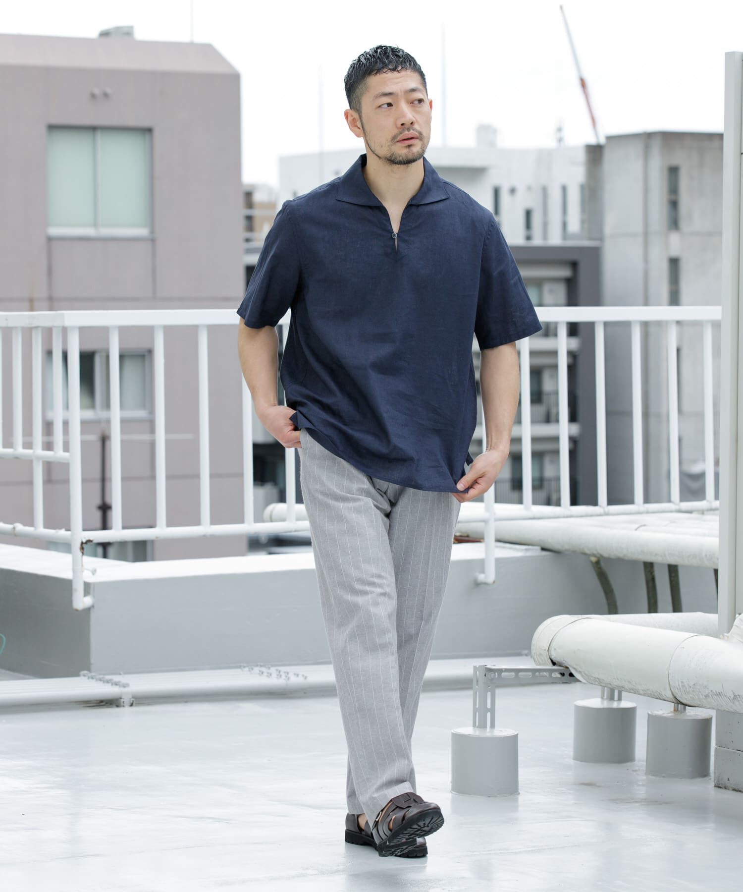 URBAN RESEARCH ROSSO「『WEB限定』綿麻ストライプリラックステーパードパンツ」|その他|