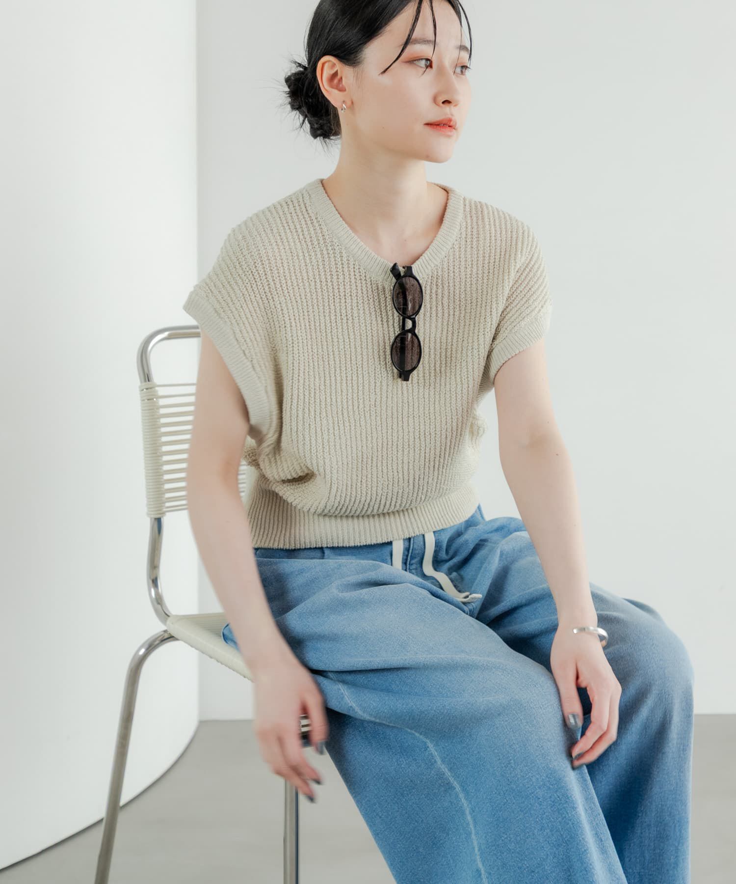 URBAN RESEARCH「ペーパーヤーンフレンチスリーブニット」|ベスト・ジレ|