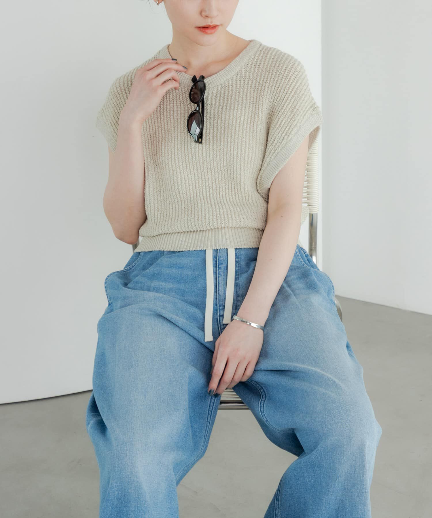 URBAN RESEARCH「ペーパーヤーンフレンチスリーブニット」|ベスト・ジレ|