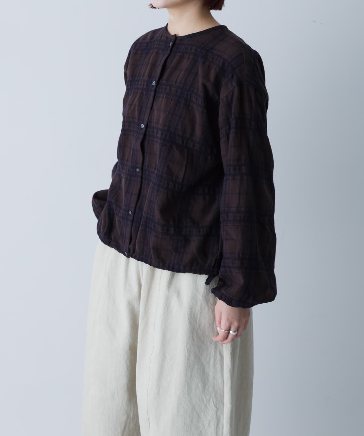 かぐれ「シャドーチェックドロストカーディガン」|カーディガン|ブラウン