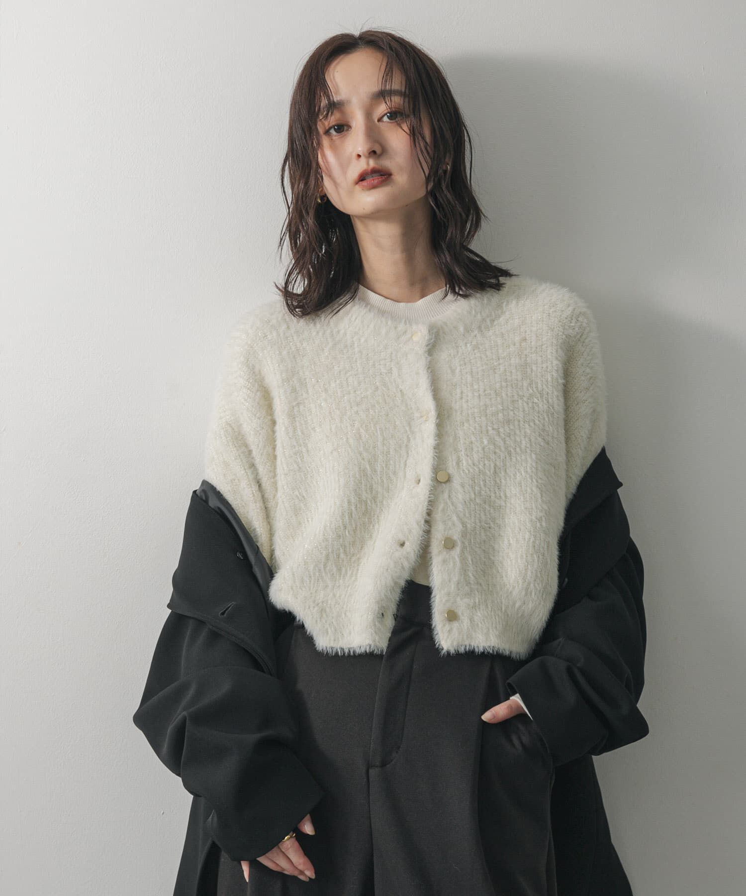 SENSE OF PLACE by URBAN RESEARCH「『一部WEB限定カラー』ラメシャギークロップドカーディガン」|カーディガン|アイボリー