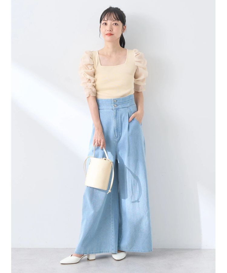 earth music&ecology「ダブルベルトデザインワイドパンツ」|デニム|