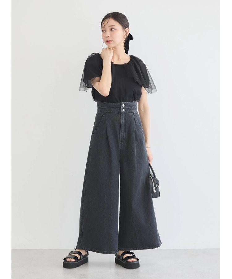 earth music&ecology「ダブルベルトデザインワイドパンツ」|デニム|