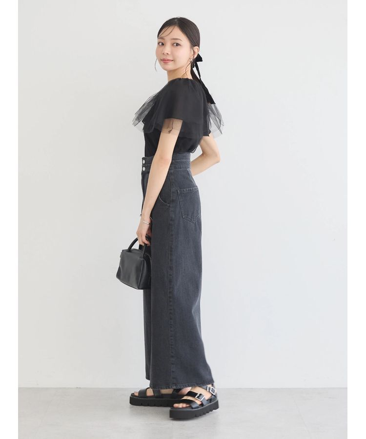 earth music&ecology「ダブルベルトデザインワイドパンツ」|デニム|