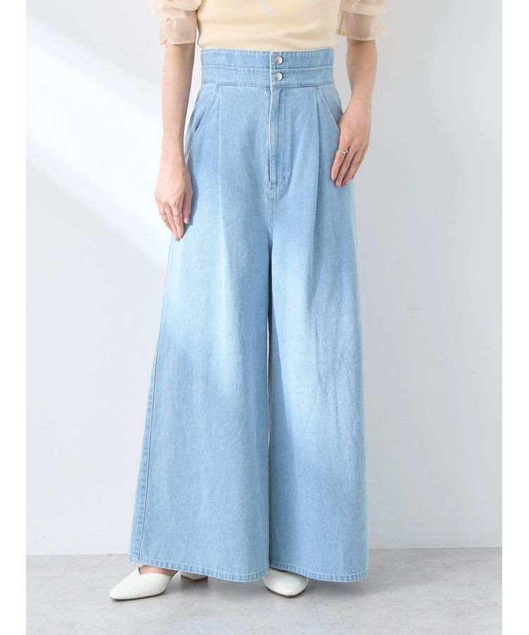 earth music&ecology「ダブルベルトデザインワイドパンツ」|デニム|