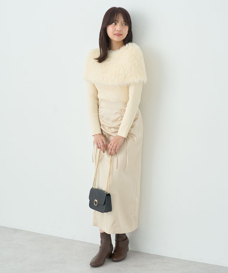 earth music&ecology「フロントドロストリボンナロースカート」|タイト|