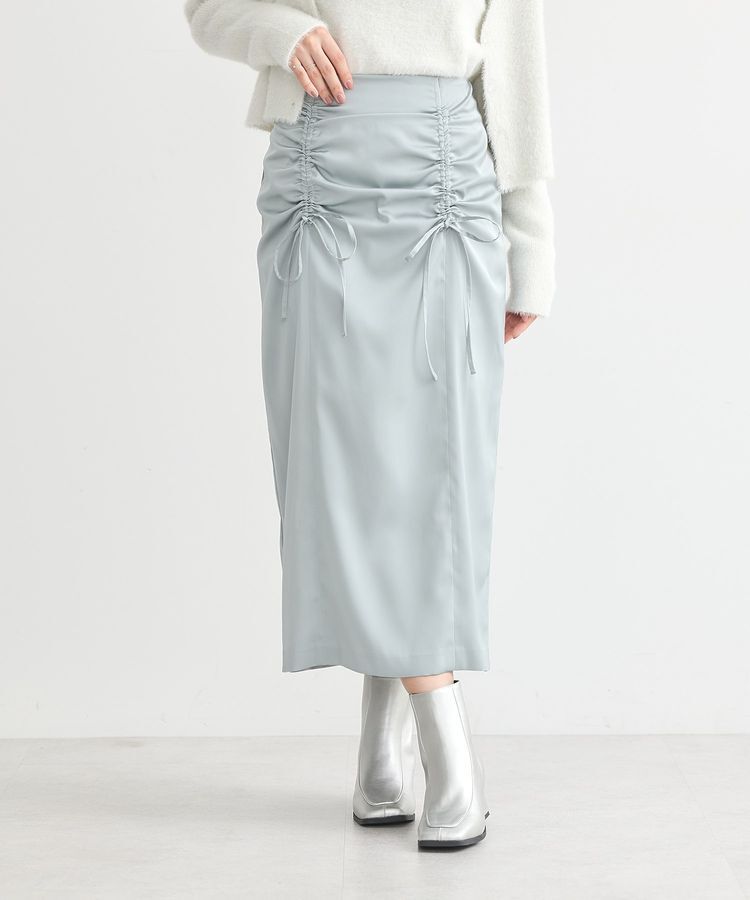 earth music&ecology「フロントドロストリボンナロースカート」|タイト|Mint Green