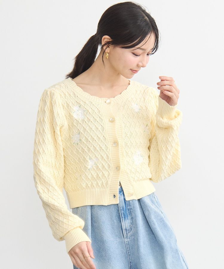 earth music&ecology「フラワー刺繍カーディガン」|カーディガン|