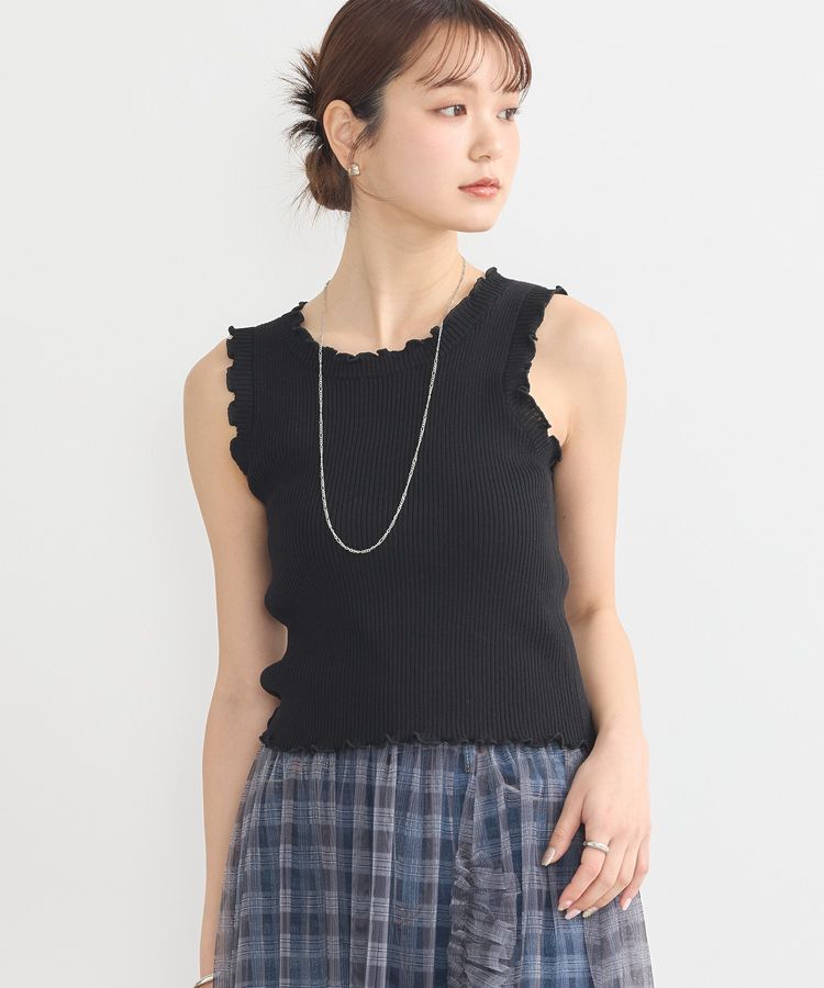 earth music&ecology「フリルニットタンクトップ」|キャミソール|Black