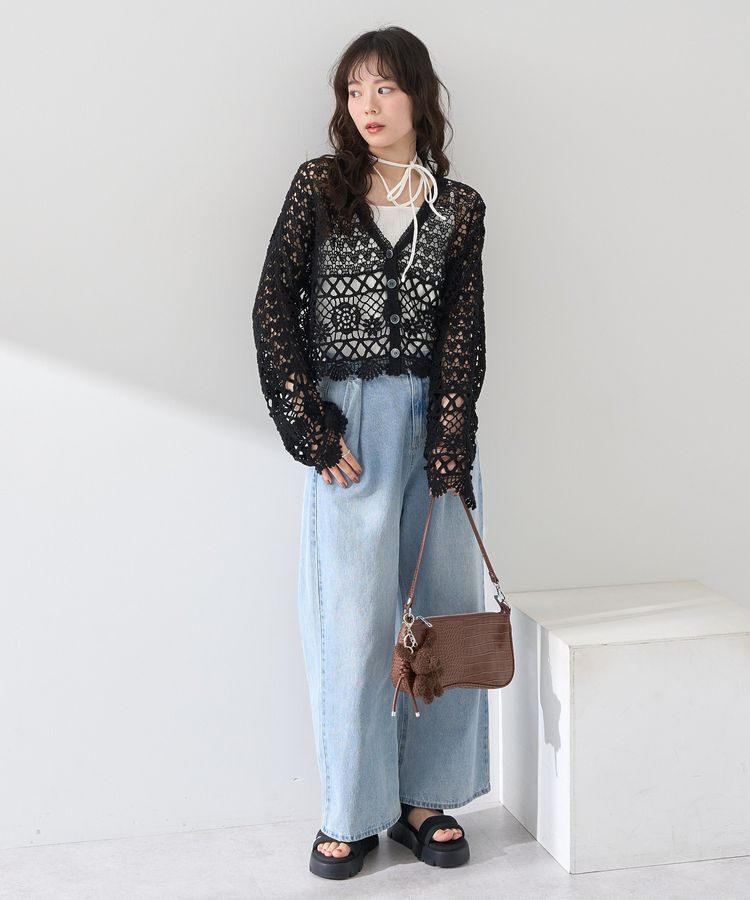 earth music&ecology「クロシェ風Vネックカーディガン」|カーディガン|