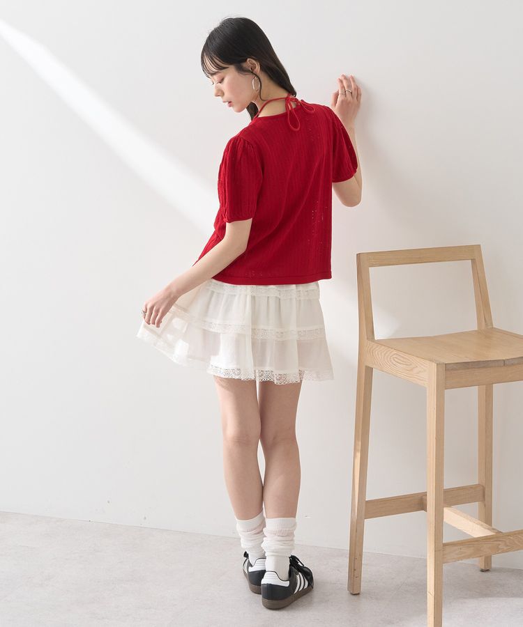 earth music&ecology「透かし編みフロントリボンカーディガン」|カーディガン|