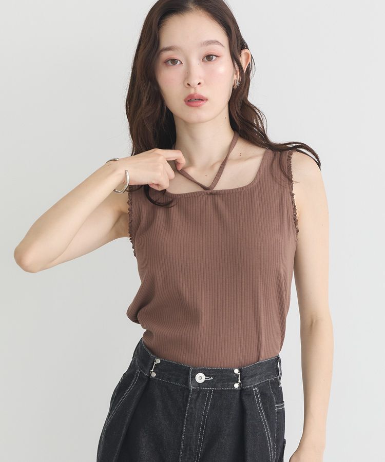 earth music&ecology「マルチwayネックホルターレースタンク」|キャミソール|Brown