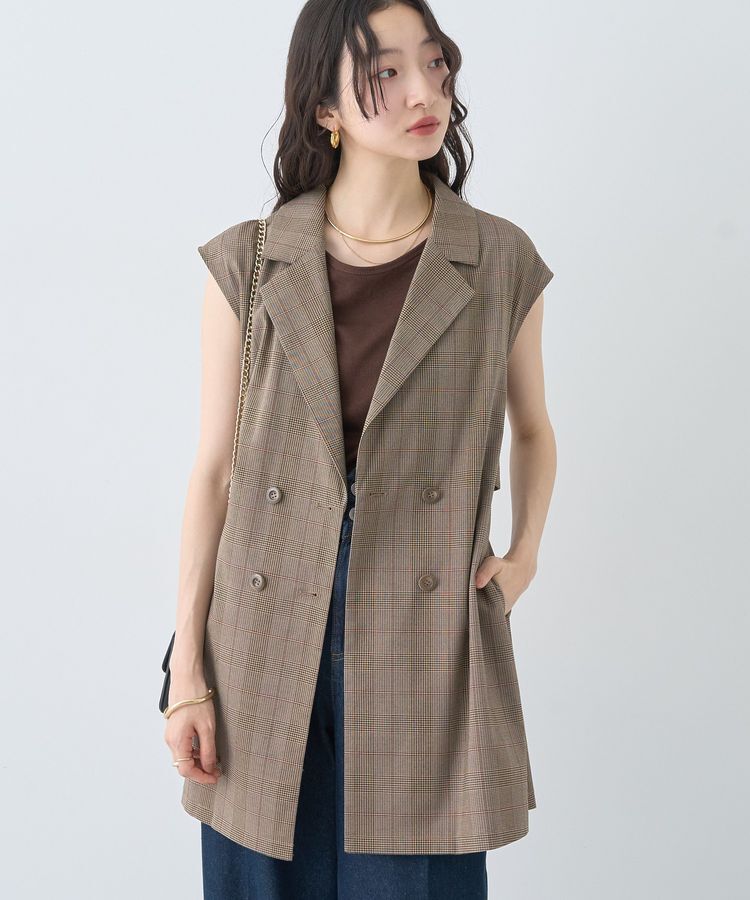 earth music&ecology「ショートジレンチ」|トレンチコート|チェックブラウン