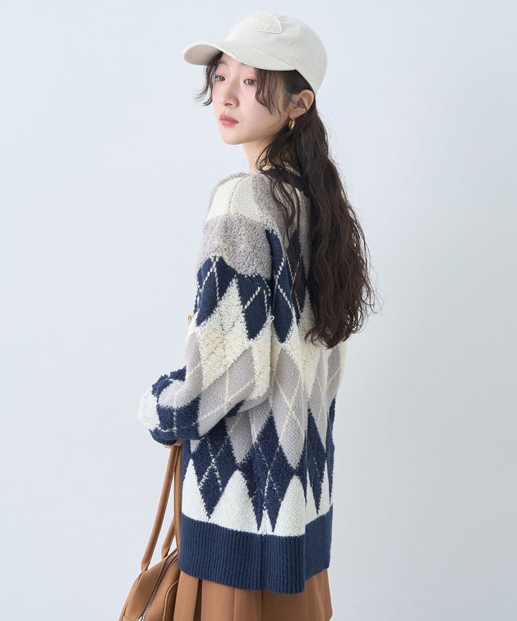 earth music&ecology「ループ編みアーガイルカーディガン」|カーディガン|