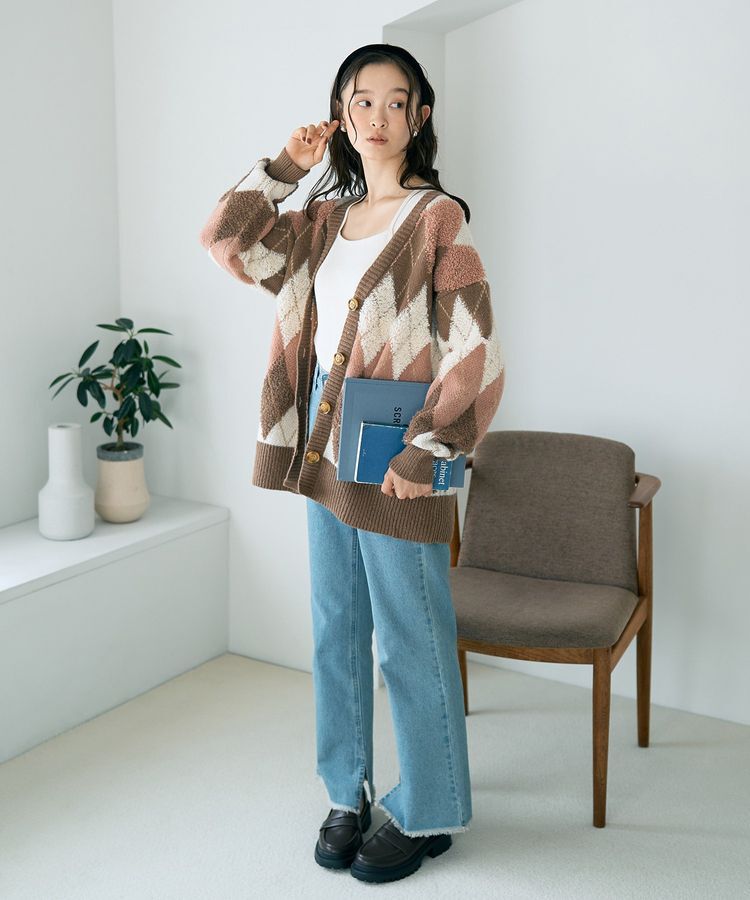 earth music&ecology「ループ編みアーガイルカーディガン」|カーディガン|