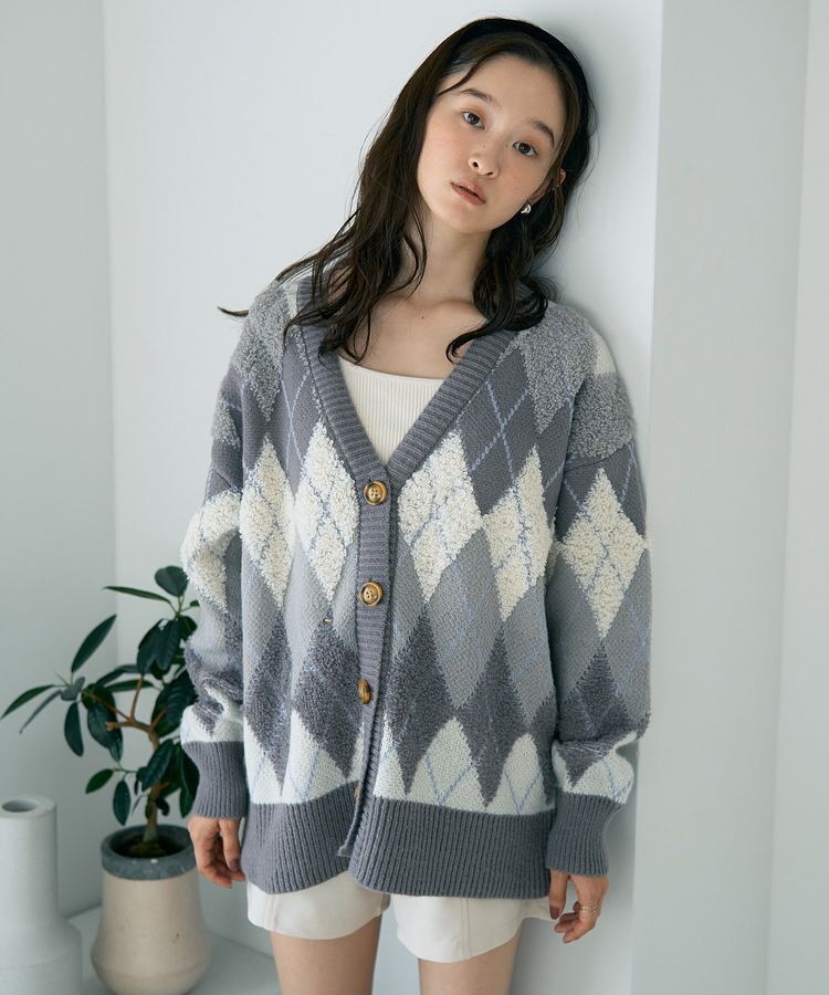 earth music&ecology「ループ編みアーガイルカーディガン」|カーディガン|