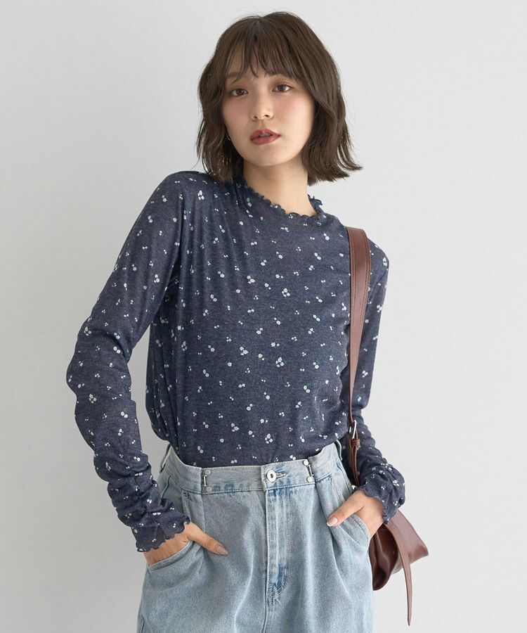 earth music&ecology「ハイネックフラワーメロープルオーバー」|Tシャツ・カットソー|