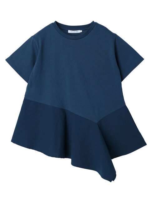  「アシンメトリー異素材半袖プルオーバー」|Tシャツ・カットソー|