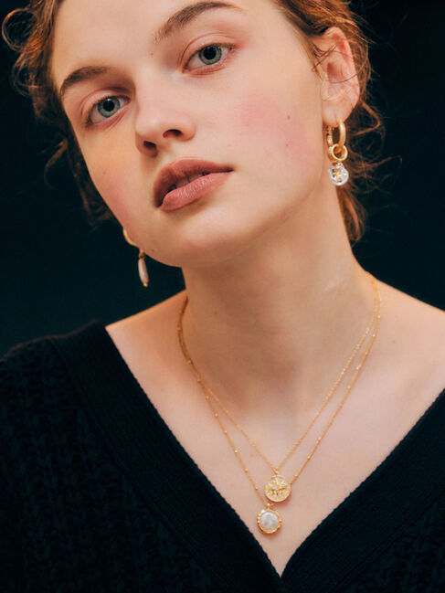  「シャイニーメタル&パール2本SETネックレス」|ネックレス|ゴールド