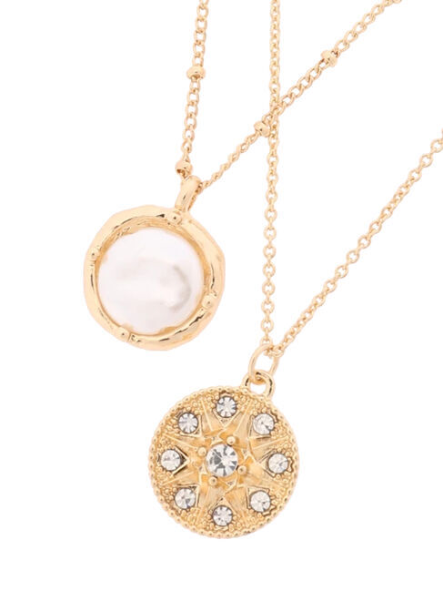  「シャイニーメタル&パール2本SETネックレス」|ネックレス|