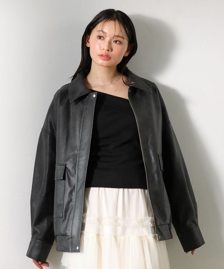 Green Parks「・ELENCARE DUE 合皮ステンカラーブルゾン」|ブルゾン・スタジャン|Black