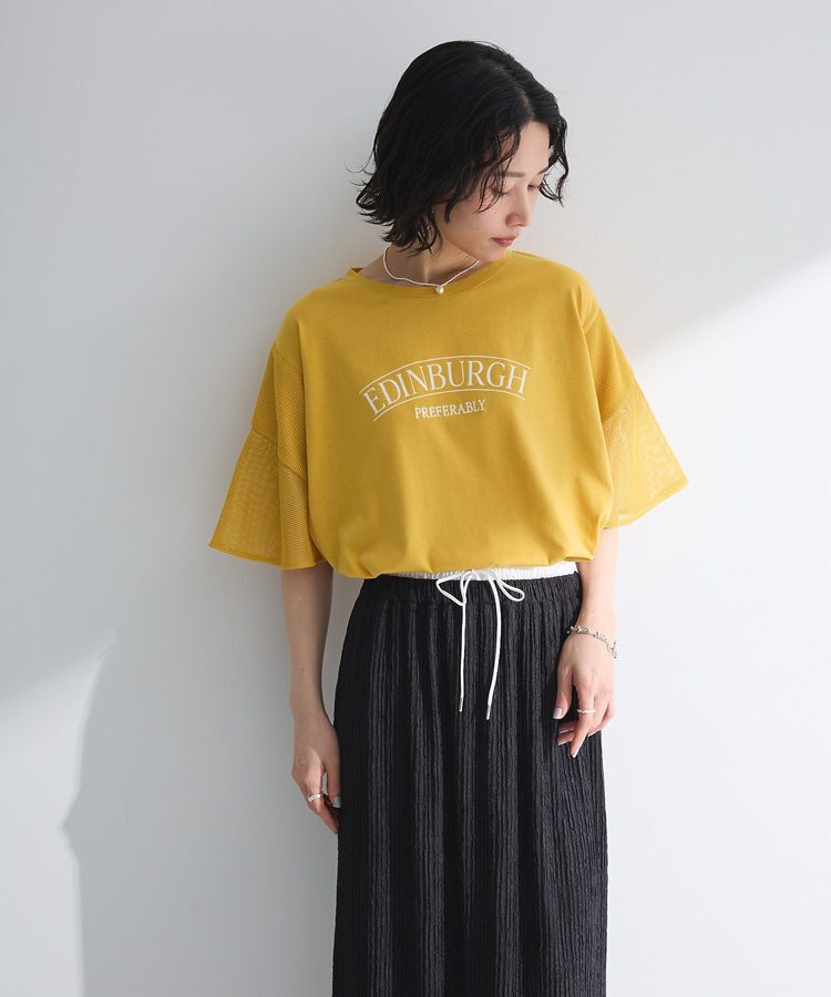 Green Parks「袖メッシュドッキングロゴプルオーバー」|Tシャツ・カットソー|