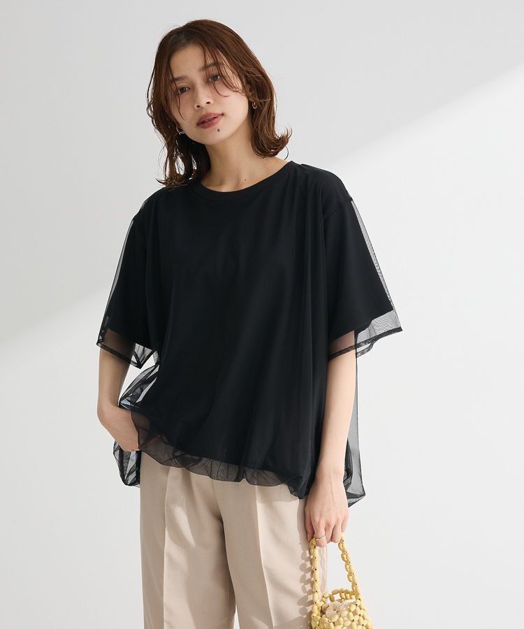 Green Parks「チュールドッキングバルーン5分袖プルオーバー」|Tシャツ・カットソー|