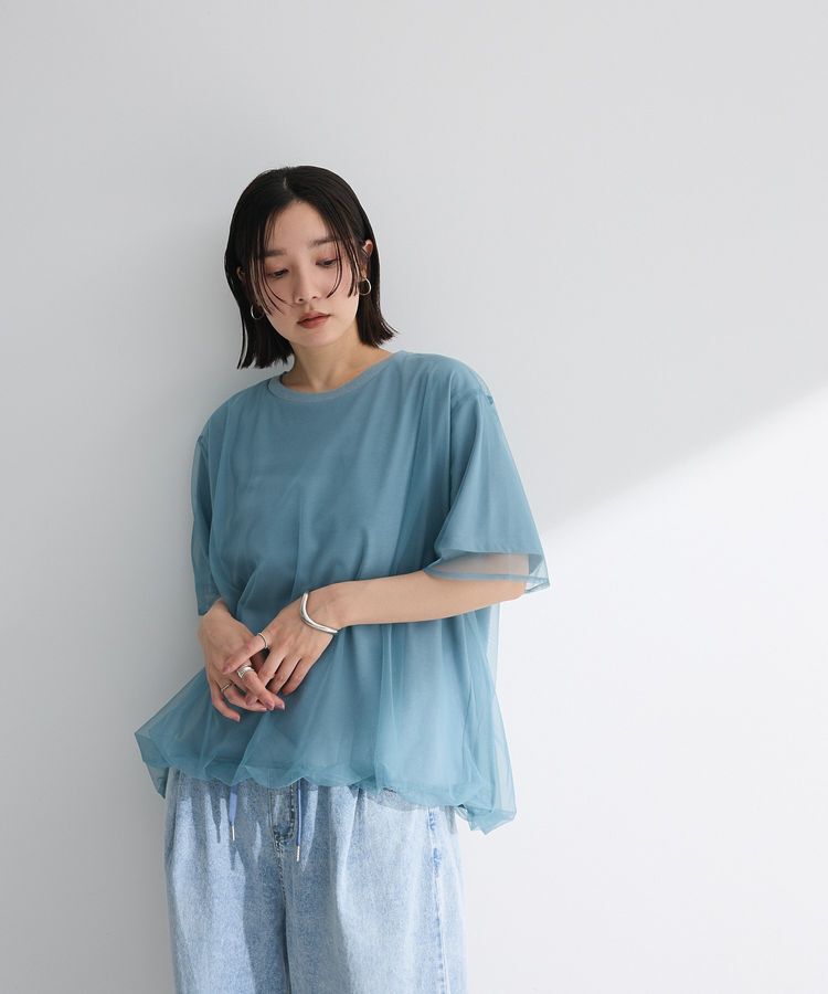 Green Parks「チュールドッキングバルーン5分袖プルオーバー」|Tシャツ・カットソー|